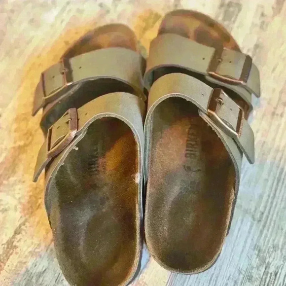 Birkenstock Arizona big buckle gray & leather‎ slides women’s size 6 - Picture 4 of 6